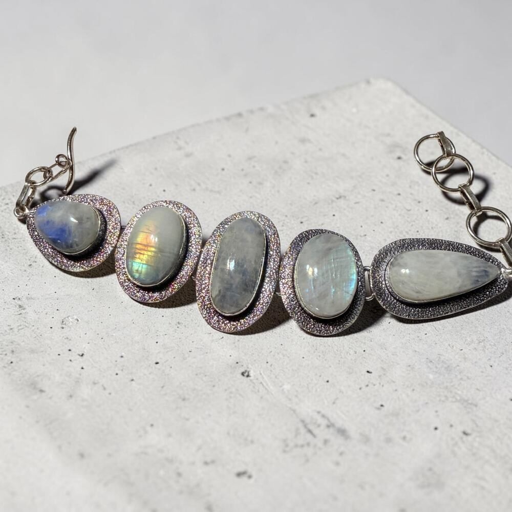 Rainbow Moonstone Bracelet Sterling Silver Plated
